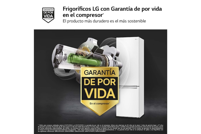 LG Frigorífico Combi Door Cooling+, 2m, Clasificación C, capacidad de 419l, Blanco, serie P-600, GBP62SWNCN1