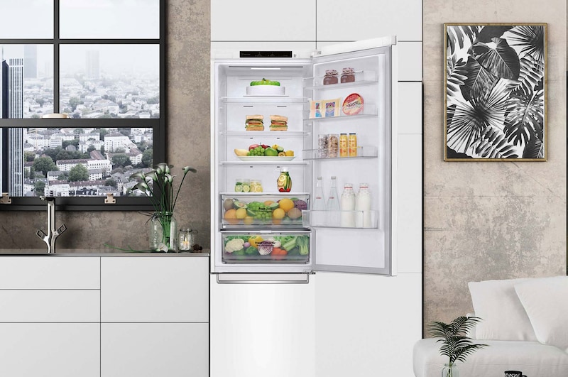 LG Frigorífico Combi Door Cooling+, 2m, Clasificación C, capacidad de 419l, Blanco, serie P-600, GBP62SWNCN1