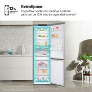 LG Frigorífico Combi Door Cooling+,  1,86m, Clasificación C, capacidad de 374l, inox antihuellas. Serie 300, GBV3100CPY vista frontal ladeada, GBV3100CPY