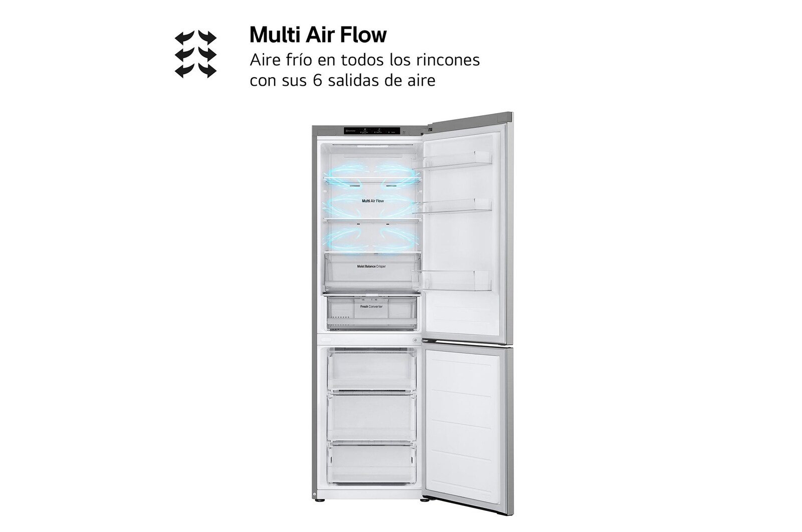LG Frigorífico Combi Door Cooling+,  1,86m, Clasificación C, capacidad de 374l, inox antihuellas. Serie 300, GBV3100CPY vista frontal ladeada, GBV3100CPY