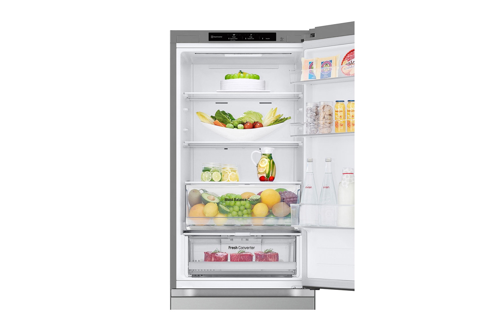 LG Frigorífico Combi Door Cooling+,  1,86m, Clasificación C, capacidad de 374l, inox antihuellas. Serie 300, GBV3100CPY vista frontal ladeada, GBV3100CPY
