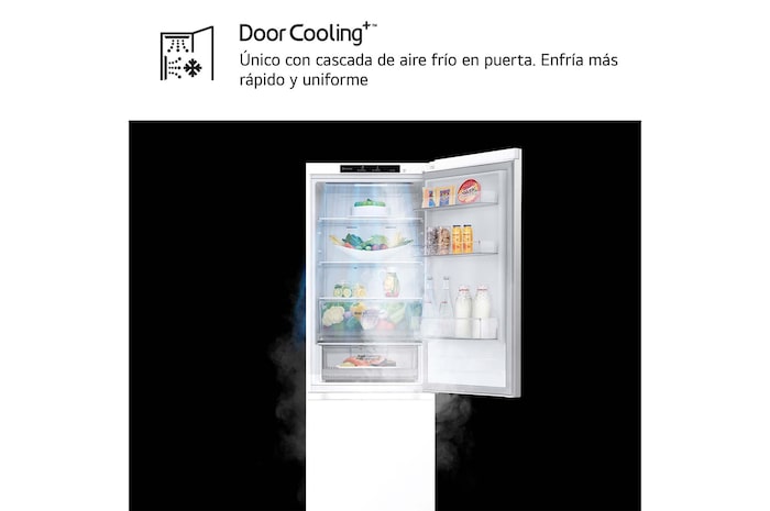 LG Frigorífico Combi Door Cooling+, 1,86m, Clasificación C, capacidad de 374l, blanco. Serie 300, GBV3100CSW vista frontal ladeada, GBV3100CSW