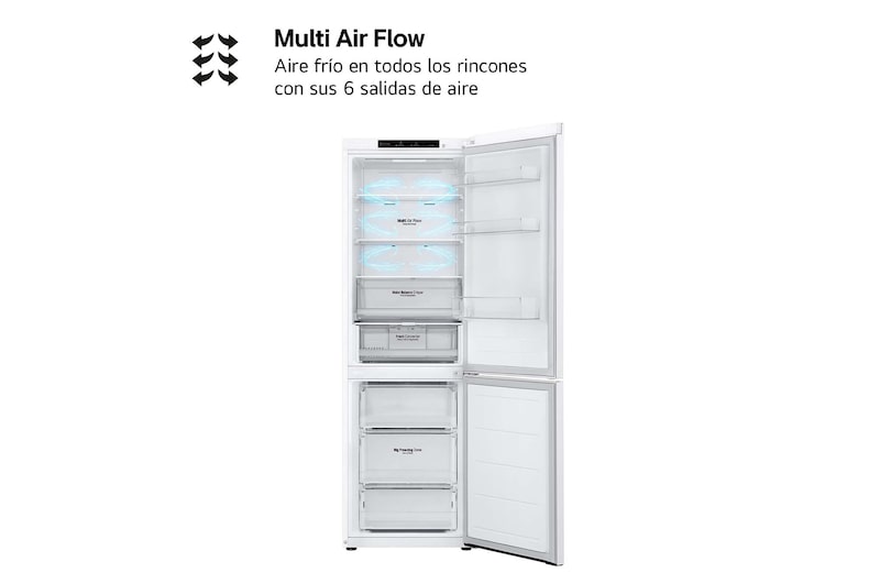 LG Frigorífico Combi Door Cooling+,  1,86m, Clasificación C, capacidad de 374l, blanco. Serie 300, GBV3100CSW vista frontal ladeada, GBV3100CSW