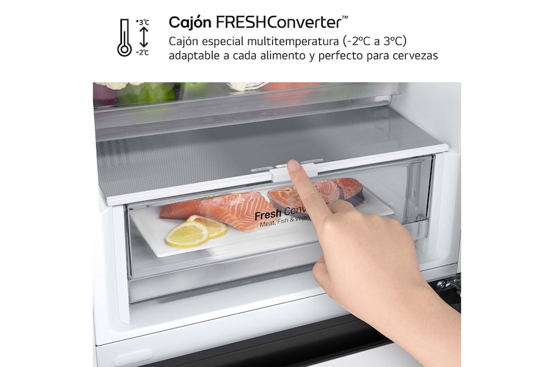 LG Frigorífico Combi Door Cooling+,  1,86m, Clasificación C, capacidad de 374l, blanco. Serie 300, GBV3100CSW vista frontal ladeada, GBV3100CSW