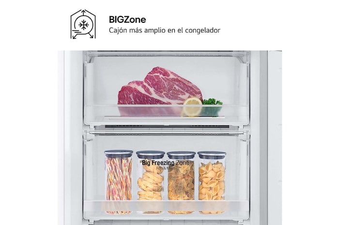 LG Frigorífico Combi Door Cooling+, 1,86m, Clasificación C, capacidad de 374l, blanco. Serie 300, GBV3100CSW vista frontal ladeada, GBV3100CSW