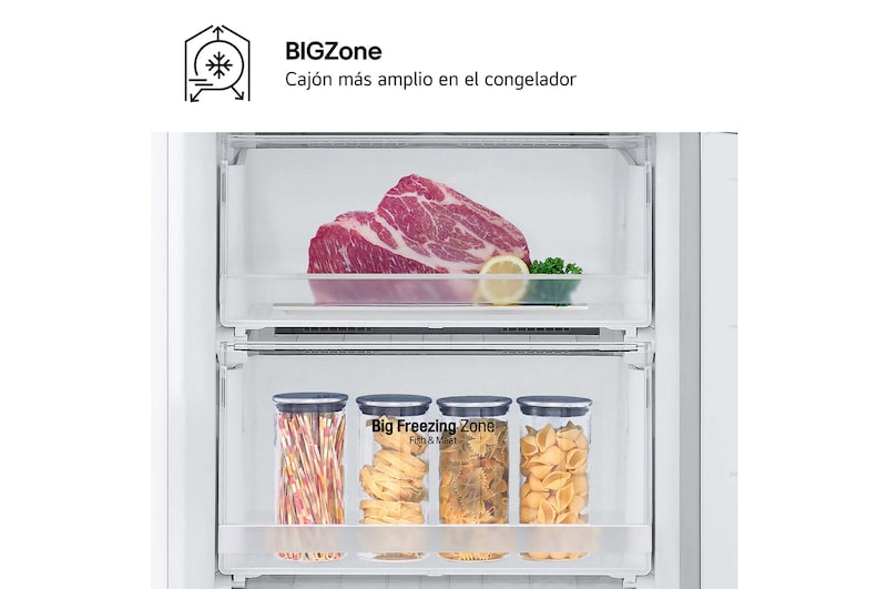 LG Frigorífico Combi Door Cooling+,  1,86m, Clasificación C, capacidad de 374l, blanco. Serie 300, GBV3100CSW vista frontal ladeada, GBV3100CSW