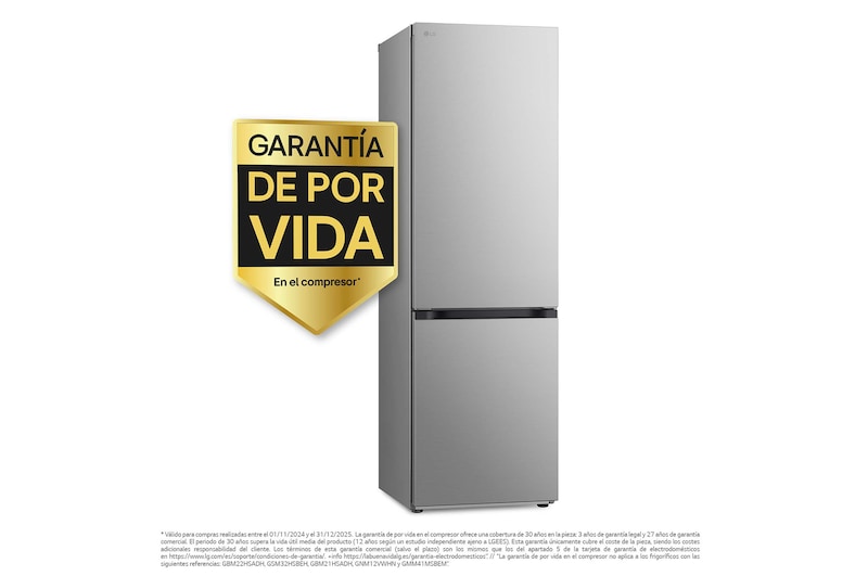 LG Frigorífico Combi Door Cooling+,  1,86m, Clasificación D, capacidad de 374l, inox antihuellas. Serie 300, GBV3100DPY