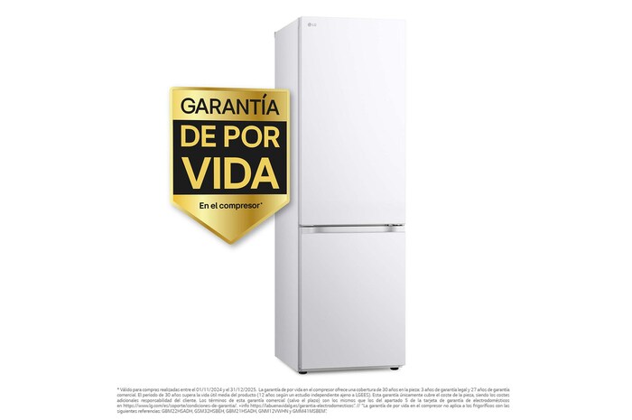 LG Frigorífico Combi Door Cooling+, 1,86m, Clasificación E, capacidad de 374l, Blanco. Serie 300, GBV3100ESW