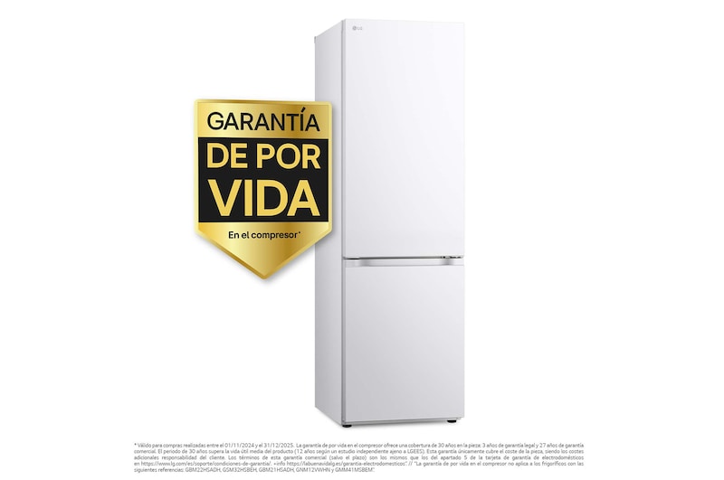 LG Frigorífico Combi Door Cooling+, 1,86m, Clasificación E, capacidad de 374l, Blanco. Serie 300, GBV3100ESW
