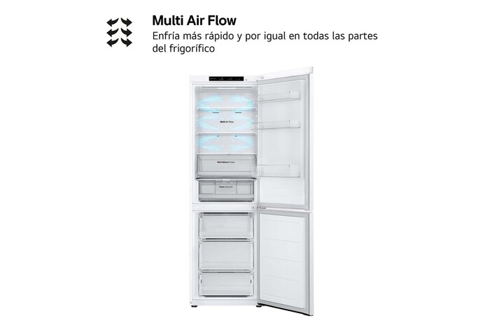 LG Frigorífico Combi Door Cooling+, 1,86m, Clasificación E, capacidad de 374l, Blanco. Serie 300, GBV3100ESW