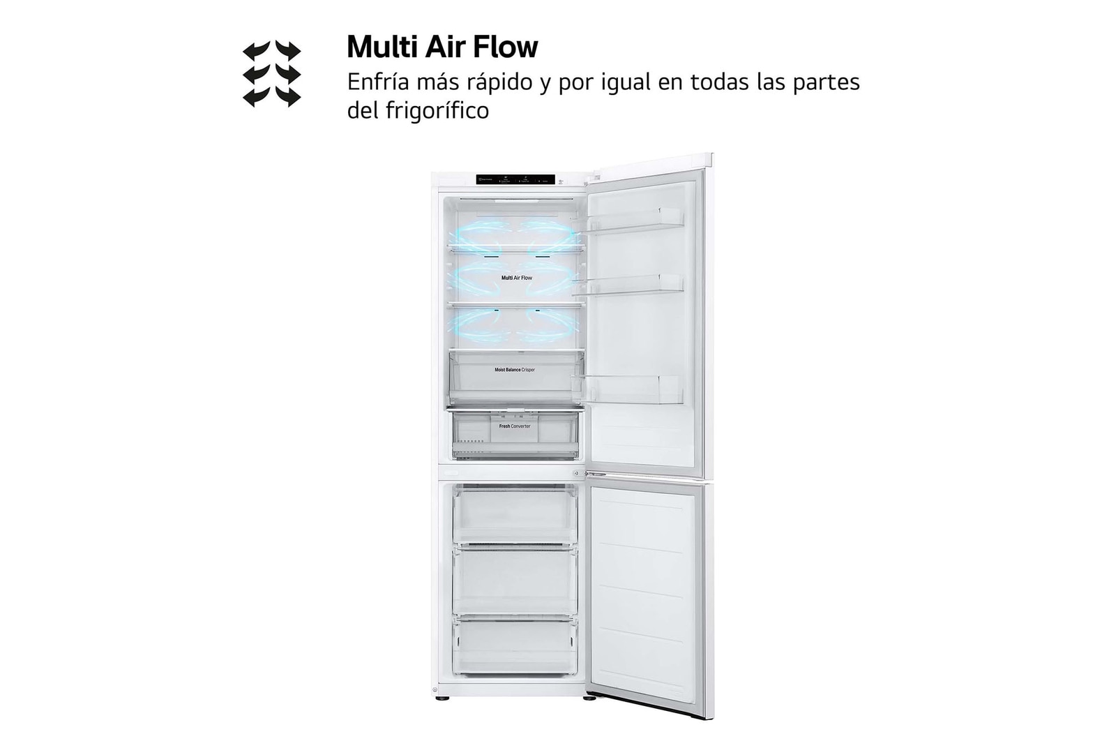 LG Frigorífico Combi Door Cooling+, 1,86m, Clasificación E, capacidad de 374l, Blanco. Serie 300, GBV3100ESW