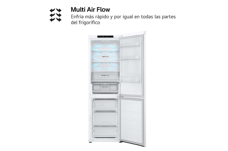 LG Frigorífico Combi Door Cooling+, 1,86m, Clasificación E, capacidad de 374l, Blanco. Serie 300, GBV3100ESW