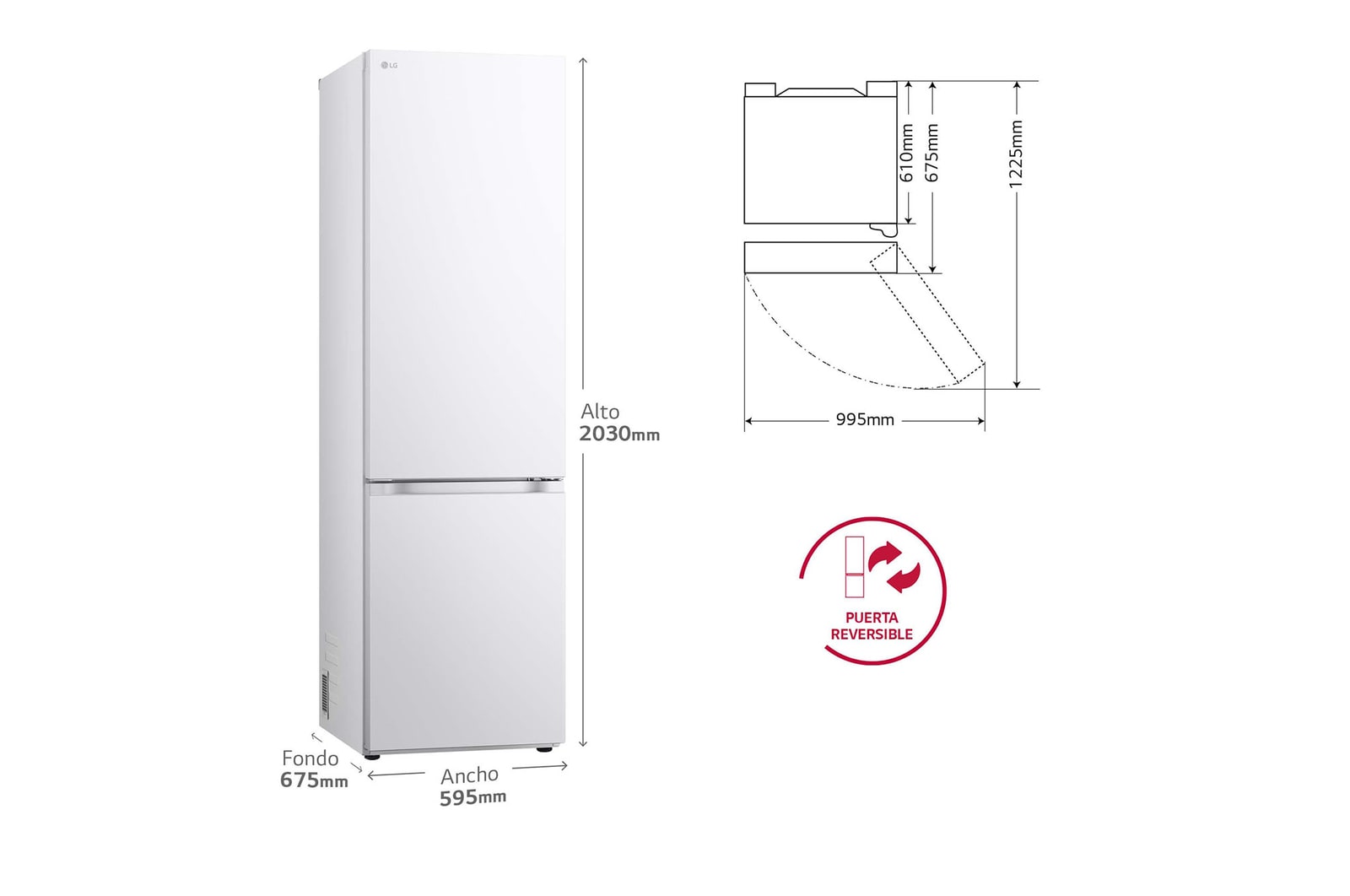 LG Frigorífico Combi Door Cooling+,  2,03m, Clasificación C, capacidad de 419l, blanco. Serie 500 , GBV5240CSW