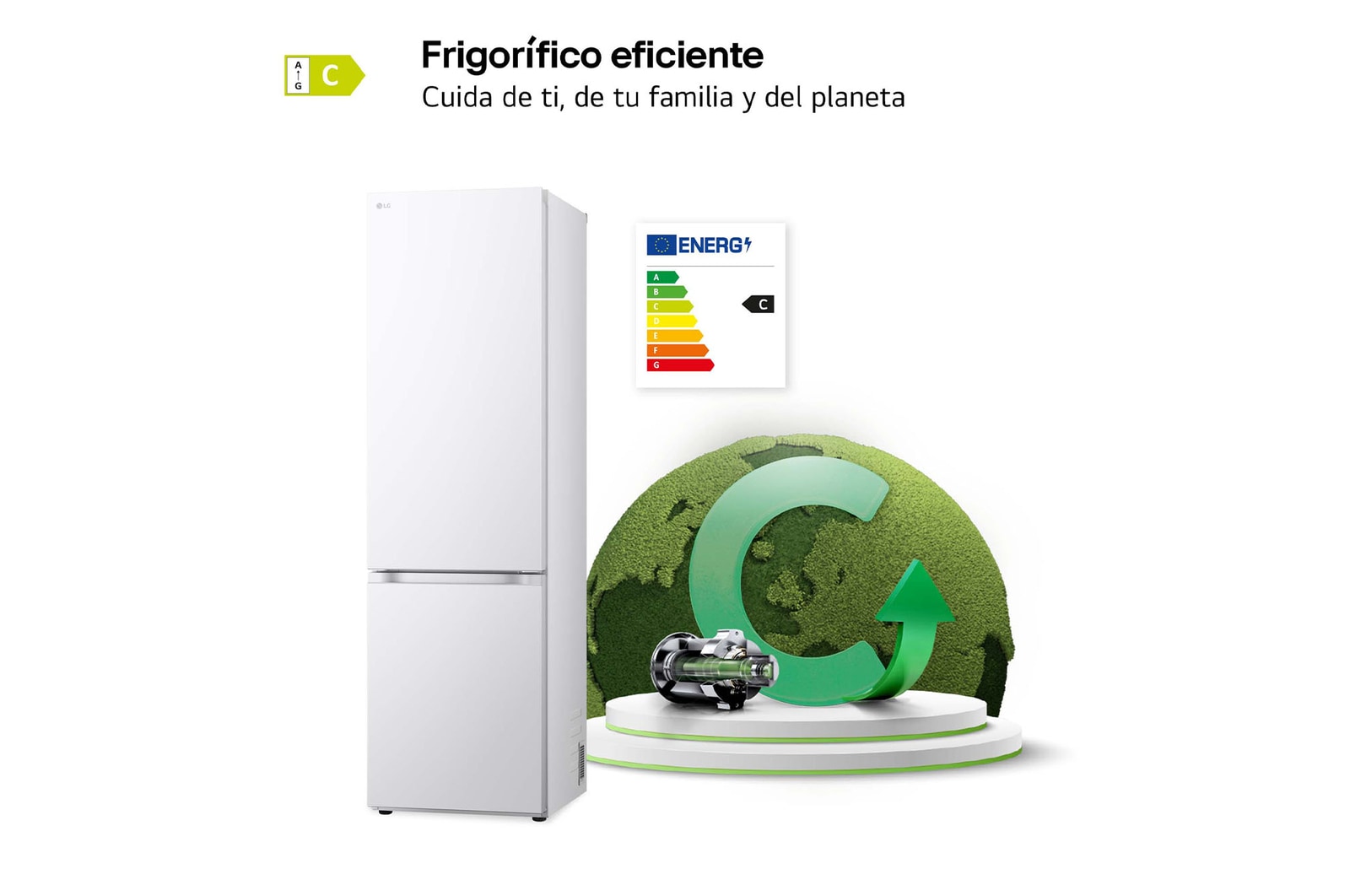 LG Frigorífico Combi Door Cooling+,  2,03m, Clasificación C, capacidad de 419l, blanco. Serie 500 , GBV5240CSW