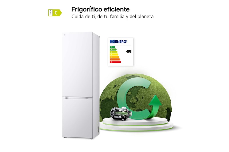 LG Frigorífico Combi Door Cooling+,  2,03m, Clasificación C, capacidad de 419l, blanco. Serie 500 , GBV5240CSW
