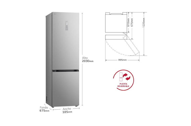 LG Outlet Frigorífico Combi Door Cooling+, 2,03m, Clasificación C, capacidad de 419l, inox antihuellas. Serie 500, GBV5250CPY.OUTLET
