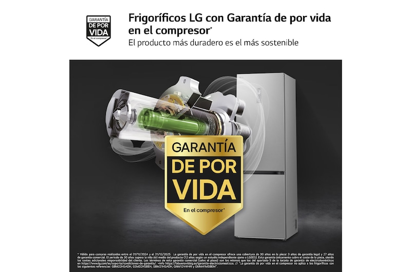 LG Outlet Frigorífico Combi Door Cooling+, 2,03m, Clasificación C, capacidad de 419l, inox antihuellas. Serie 500, GBV5250CPY.OUTLET