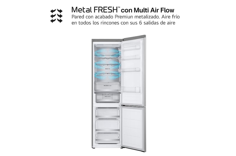 LG Outlet Frigorífico Combi Door Cooling+, 2,03m, Clasificación C, capacidad de 419l, inox antihuellas. Serie 500, GBV5250CPY.OUTLET