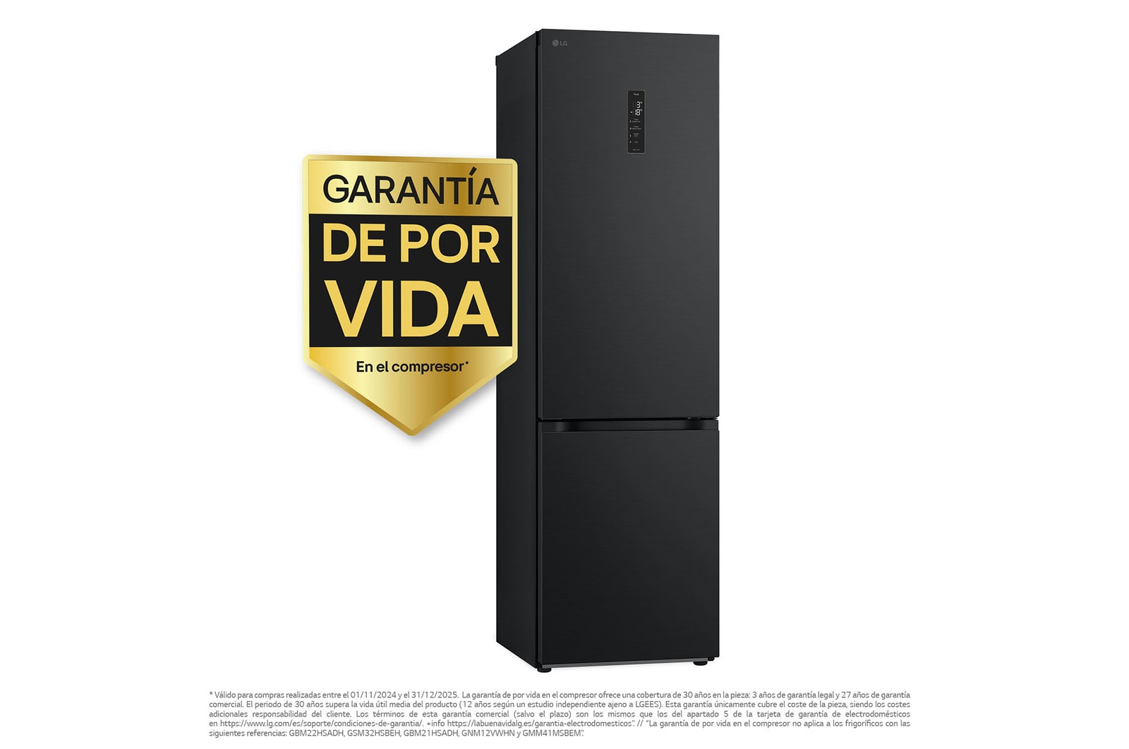 LG Door Cooling+, 2 m, Clasificación D, capacidad de 419 l, Acero negro-grisáceo mate antihuellas, GBV5250DEP, GBV5250DEP