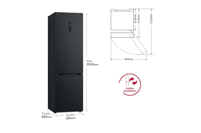 LG Door Cooling+, 2 m, Clasificación D, capacidad de 419 l, Acero negro-grisáceo mate antihuellas, GBV5250DEP, GBV5250DEP