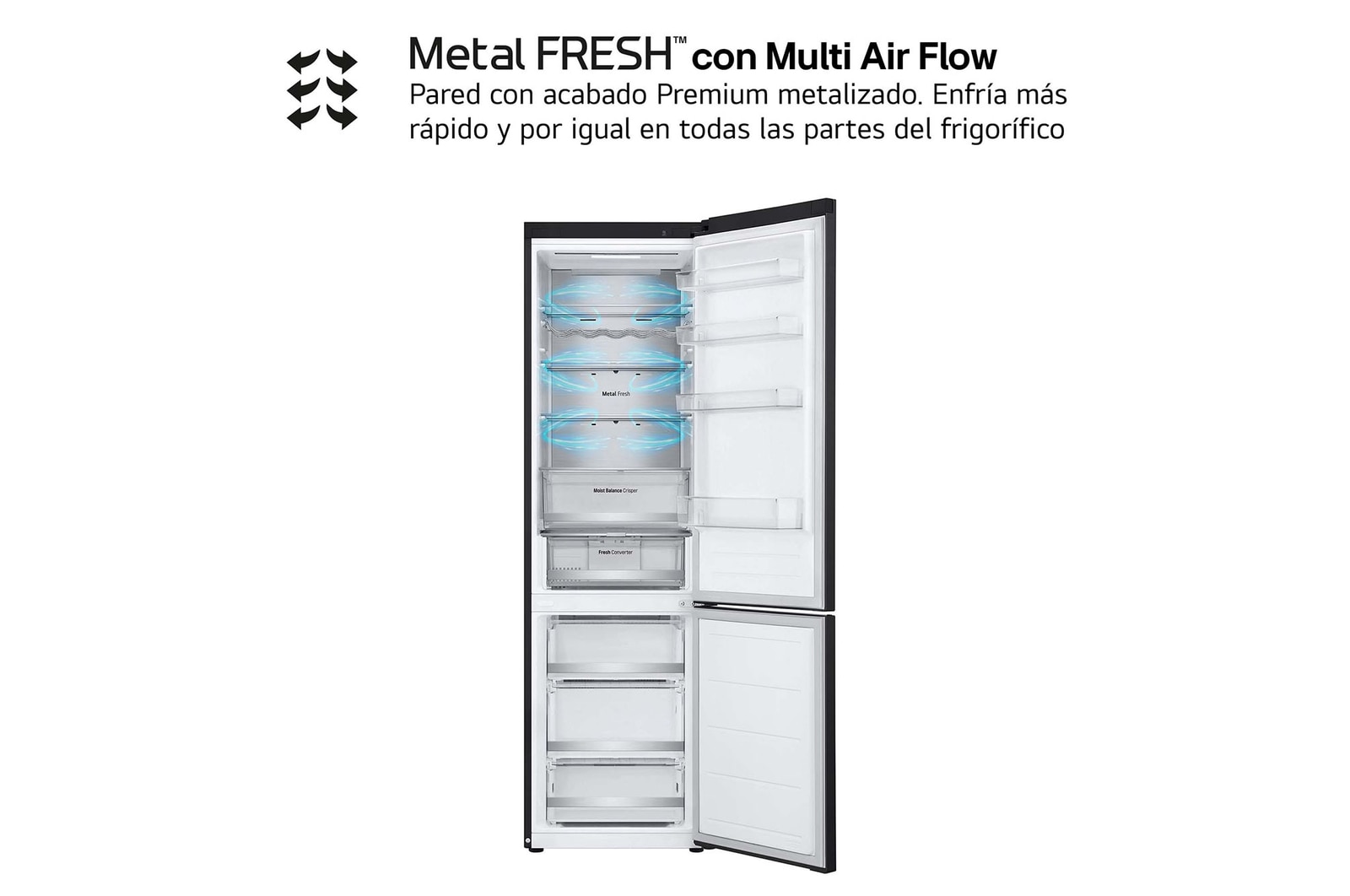 LG Door Cooling+, 2 m, Clasificación D, capacidad de 419 l, Acero negro-grisáceo mate antihuellas, GBV5250DEP, GBV5250DEP