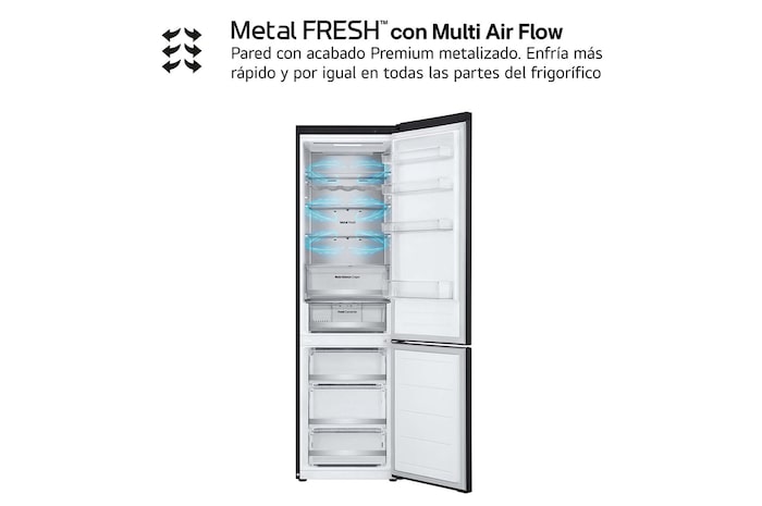 LG Door Cooling+, 2 m, Clasificación D, capacidad de 419 l, Acero negro-grisáceo mate antihuellas, GBV5250DEP, GBV5250DEP