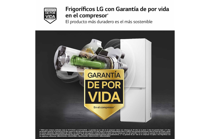 LG Frigorífico Combi Door Cooling+,  1,86m, Clasificación C, capacidad de 374l, blanco. Serie 700, GBV7180CSW