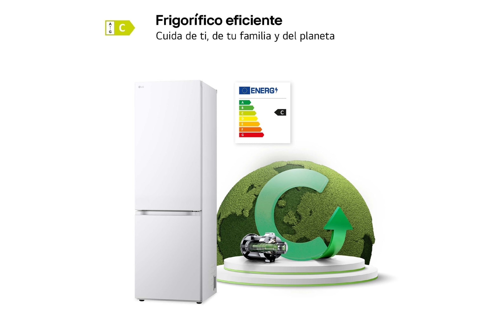 LG Frigorífico Combi Door Cooling+,  1,86m, Clasificación C, capacidad de 374l, blanco. Serie 700, GBV7180CSW