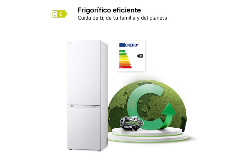 LG Frigorífico Combi Door Cooling+,  1,86m, Clasificación C, capacidad de 374l, blanco. Serie 700, GBV7180CSW