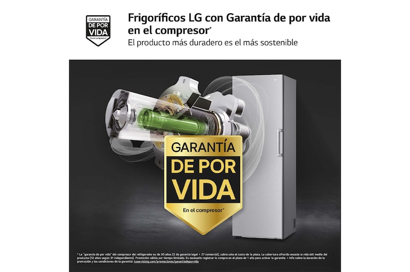 LG Congelador 1 puerta Total No Frost, Clasificación D, 355 L, Acero inoxidable texturizado , GFM61MBCSF