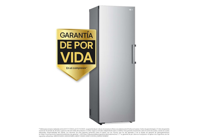 LG Congelador 1 Puerta Total No Frost Smart Inverter, Clasificación E, 355 L, <br> Inox antihuellas, GFT41PZGSZ