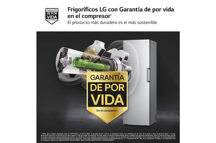 LG Congelador 1 Puerta Total No Frost Smart Inverter, Clasificación E, 355 L, <br> Inox antihuellas, GFT41PZGSZ