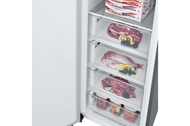LG Congelador 1 Puerta Total No Frost Smart Inverter, Clasificación E, 355 L, <br> Inox antihuellas, GFT41PZGSZ