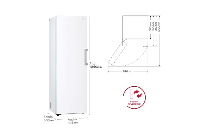 LG Congelador 1 Puerta Total No Frost Smart Inverter, Clasificación E, 324 L, <br> Blanco, GFT41SWGSZ