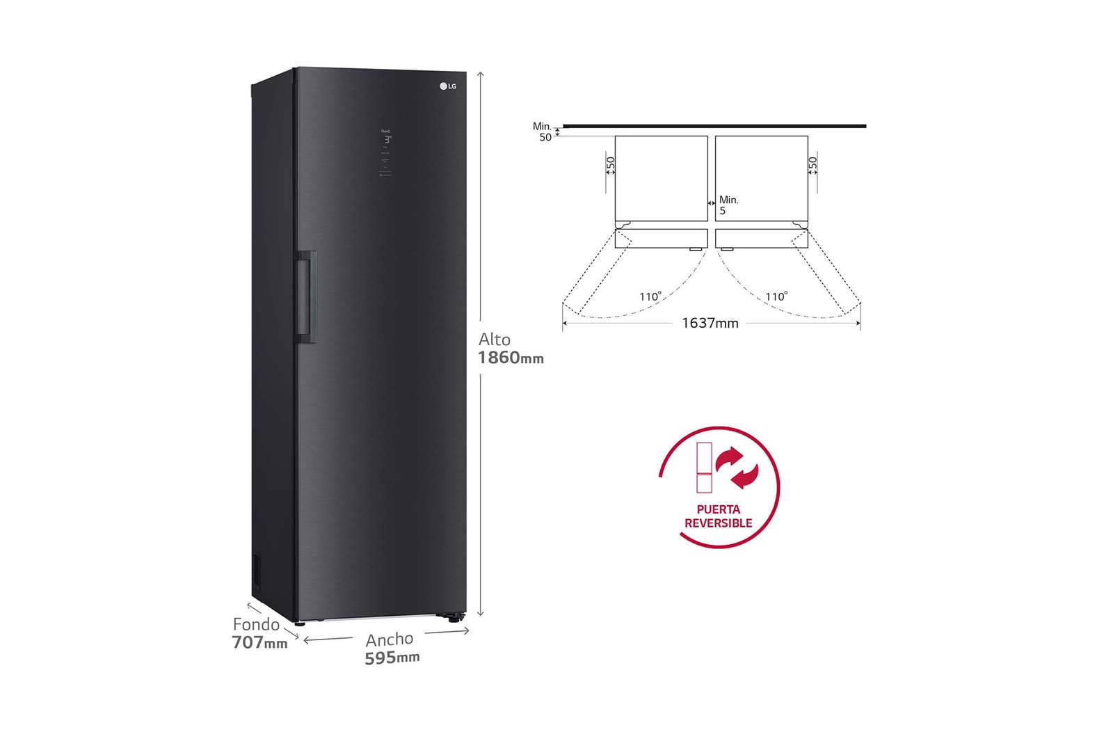 LG Frigorífico Una Puerta antihuellas, 413L, Negro-grisáceo mate , GLM71MCCSX