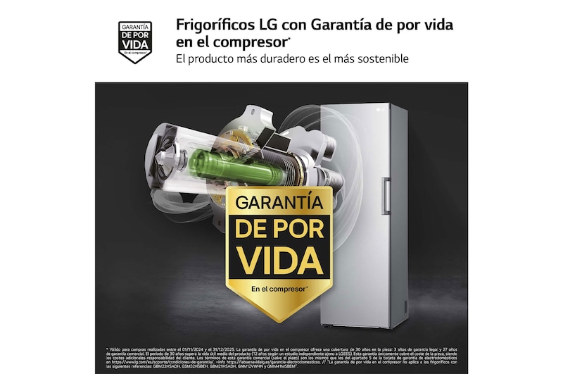 LG Frigorífico 1 puerta Door cooling, Total No Frost, Clasificación E, 413L, Inox antihuellas, GLT51PZGSZ