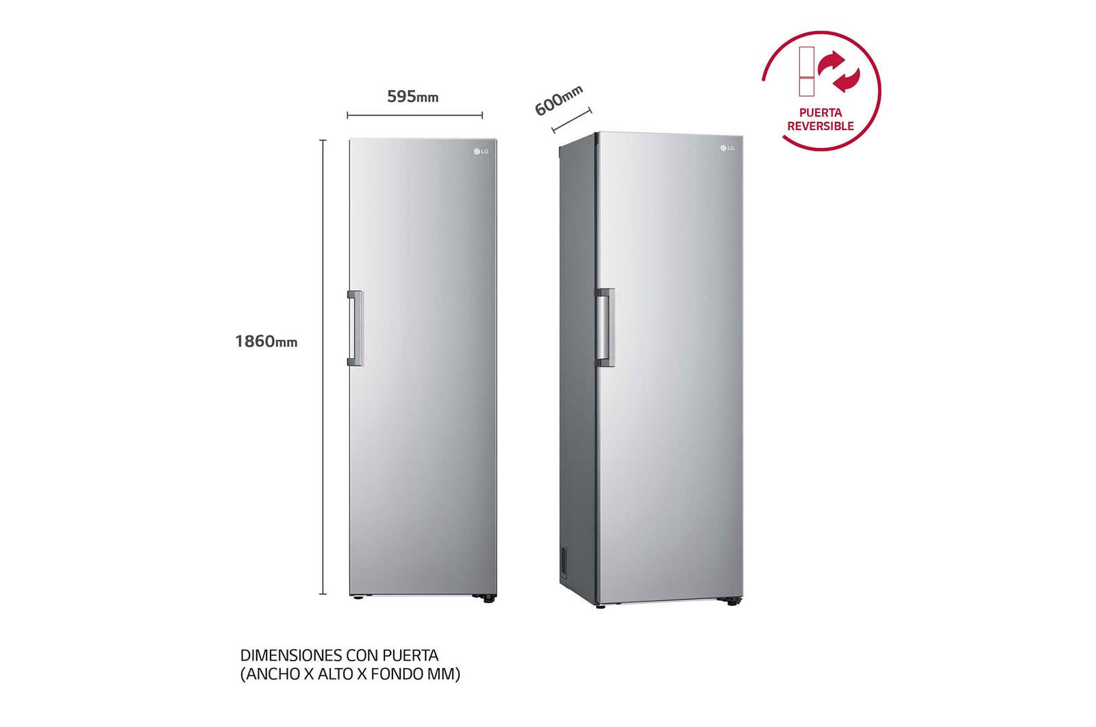 LG Frigorífico 1 puerta Door cooling, Total No Frost, Clasificación E, 413L, Inox antihuellas, GLT51PZGSZ