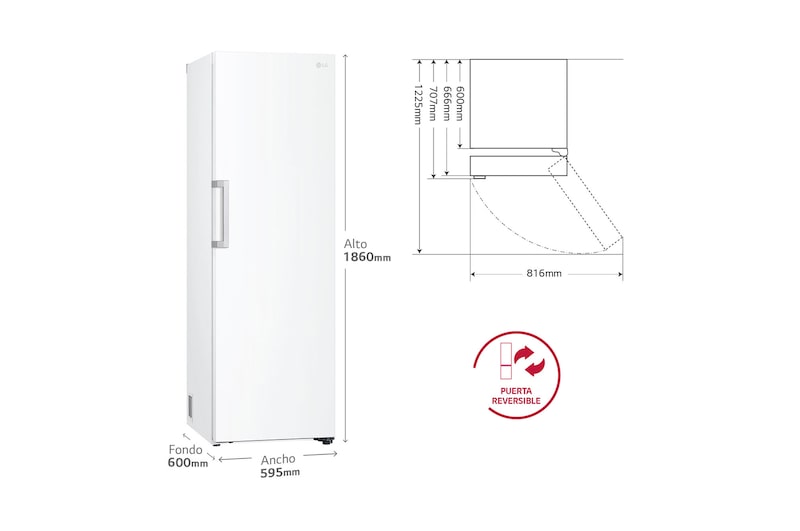 LG Frigorífico 1 Puerta DoorCooling + Clasificación E, 386L - Blanco, GLT51SWGSZ