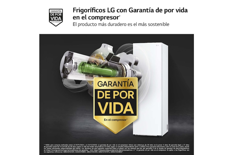 LG Frigorífico 1 Puerta DoorCooling + Clasificación E, 386L - Blanco, GLT51SWGSZ