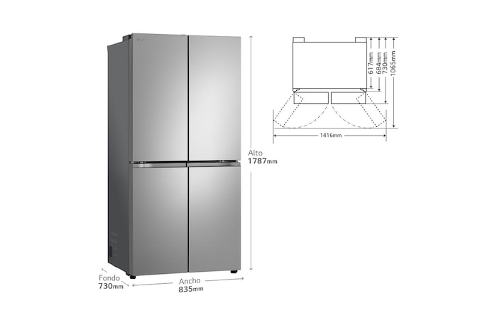 LG Frigorífico American Combi Ancho 83cm, Clasificación E, 530 L, Inox antihuellas, GMB860PYDE