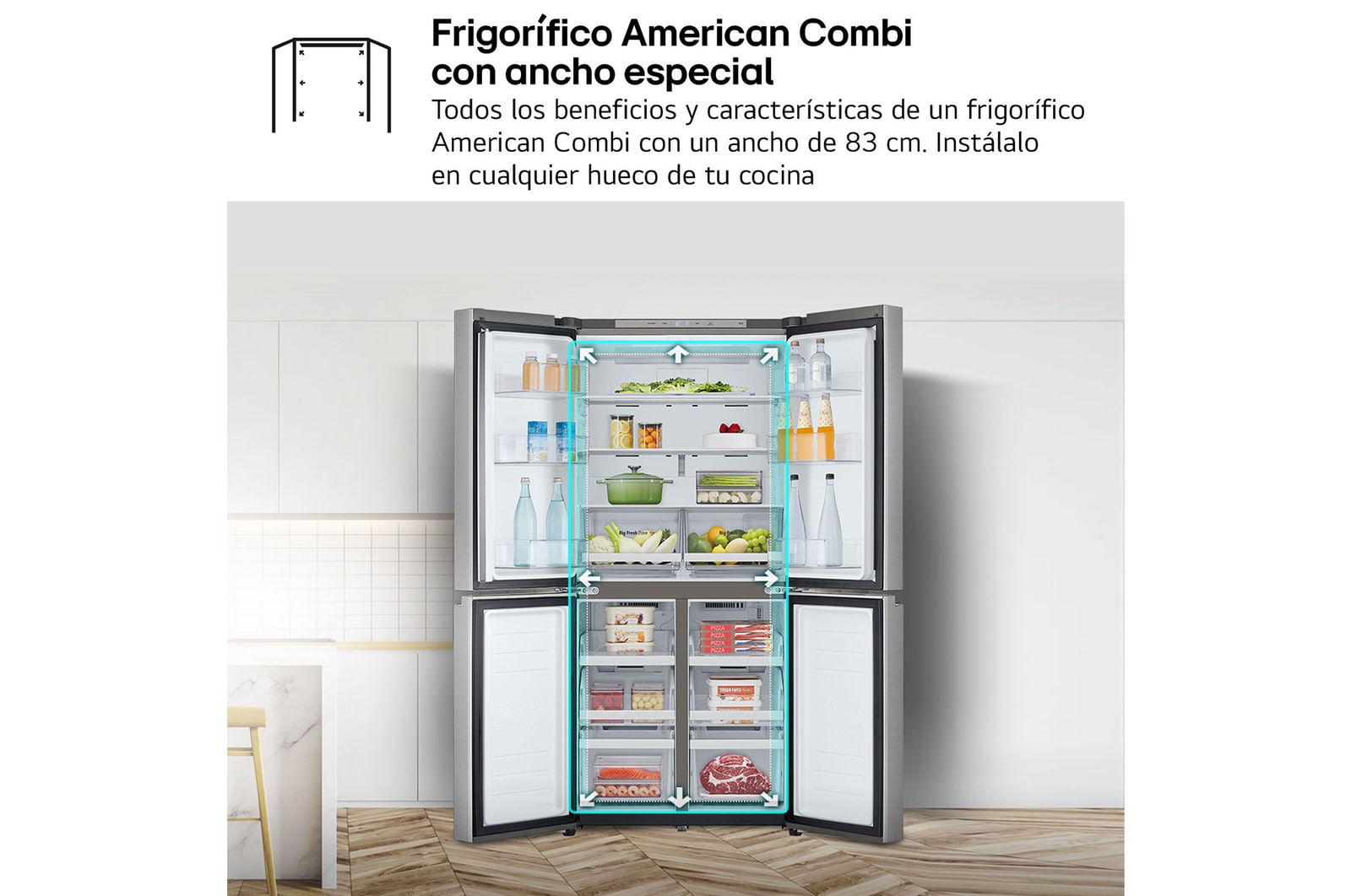 LG Frigorífico American Combi Ancho 83cm, Clasificación E, 530 L, Inox antihuellas, GMB860PYDE