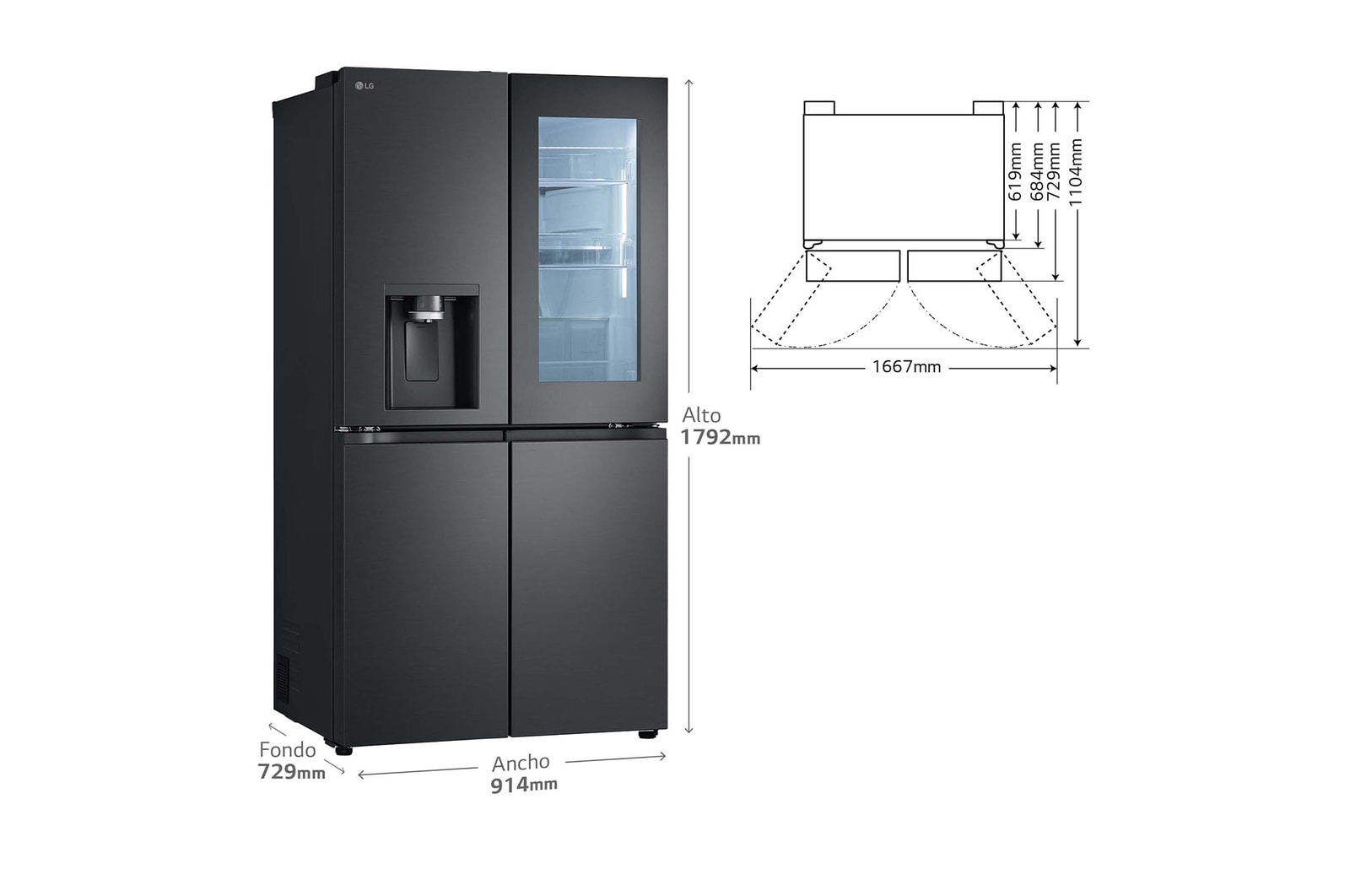 LG Frigorífico American Combi InstaView™, Clasificación E, 638 L, Acero texturizado antihuellas, GMG961EVKE, GMG961EVKE