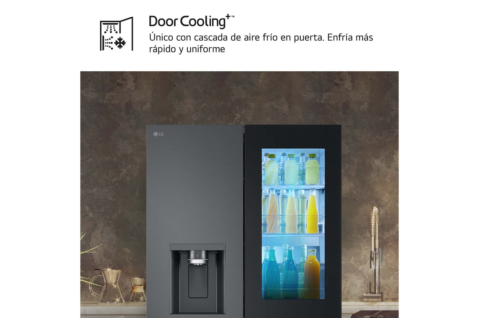 LG Frigorífico American Combi InstaView™, Clasificación E, 638 L, Acero texturizado antihuellas, GMG961EVKE, GMG961EVKE