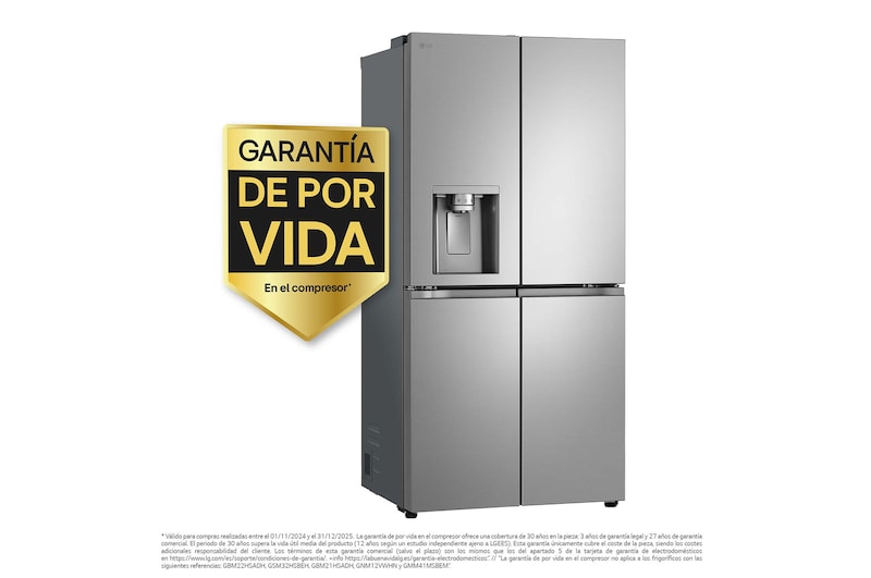 LG Frigorífico American Combi Ancho 83cm, Clasificación E, 508 L, Inox antihuellas, GML860PYFE