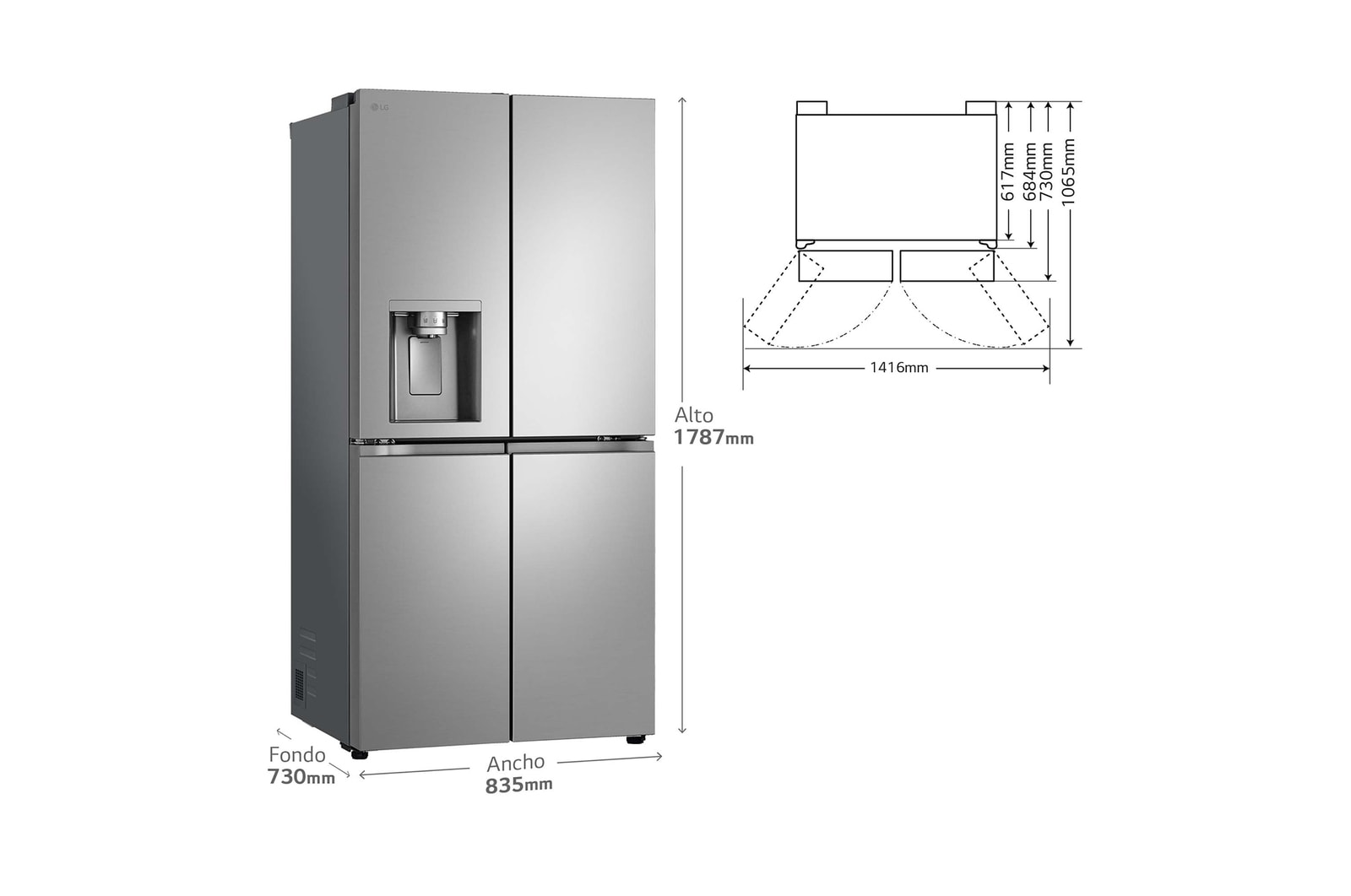 LG Frigorífico American Combi Ancho 83cm, Clasificación E, 508 L, Inox antihuellas, GML860PYFE