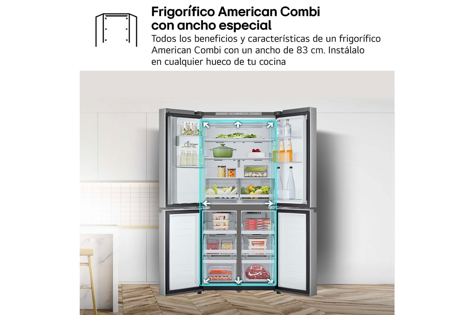 LG Frigorífico American Combi Ancho 83cm, Clasificación E, 508 L, Inox antihuellas, GML860PYFE