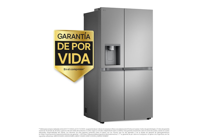LG Outlet Frigorífico Side By side Serie 800, Sin toma de agua Inox antihuellas. C, 628 L, GSLE81PYBC.OUTLET