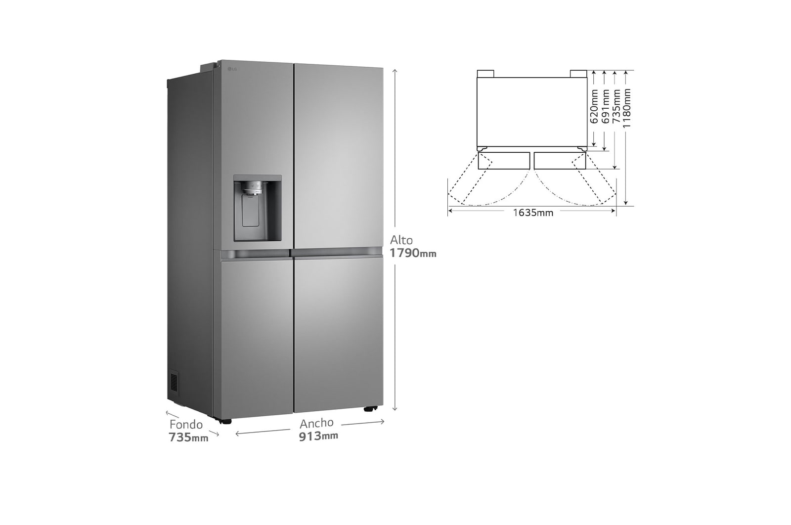 LG Outlet Frigorífico Side By side Serie 800, Sin toma de agua Inox antihuellas. C, 628 L, GSLE81PYBC.OUTLET