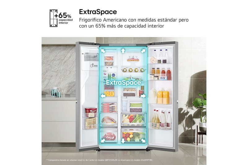 LG Outlet Frigorífico Side By side Serie 800, Sin toma de agua Inox antihuellas. C, 628 L, GSLE81PYBC.OUTLET