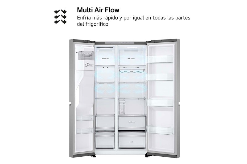 LG Outlet Frigorífico Side By side Serie 800, Sin toma de agua Inox antihuellas. C, 628 L, GSLE81PYBC.OUTLET
